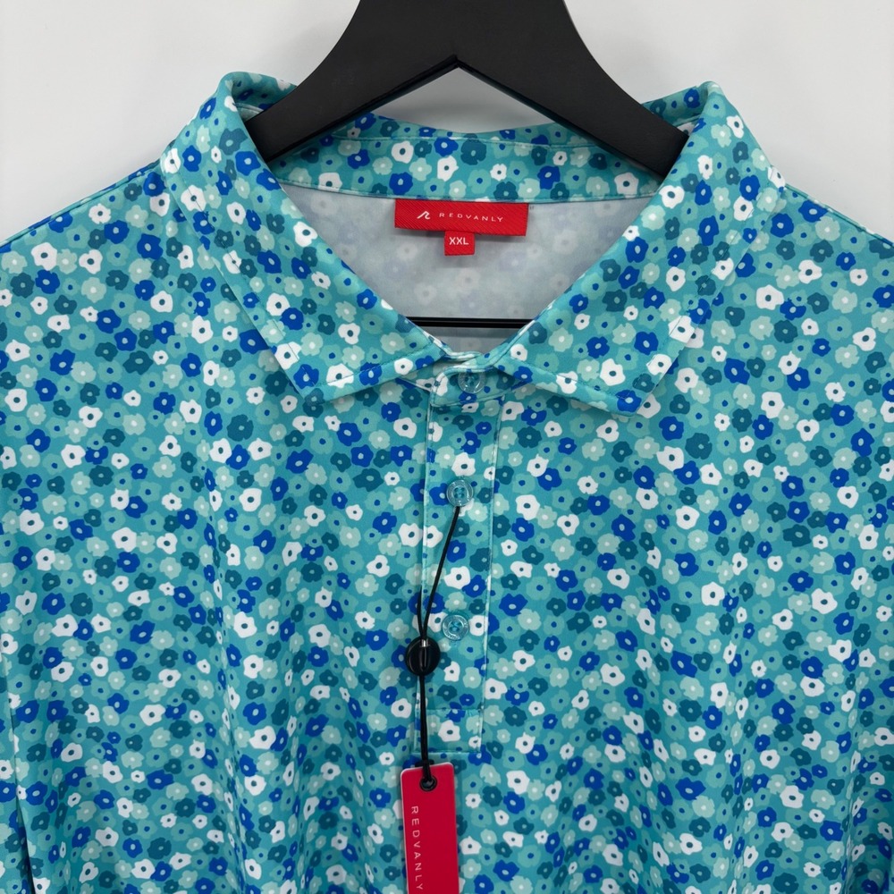 Redvanly Marne Polo Shirt Mens XXL Curacao Floral Teal Blue Golf Performance NEW